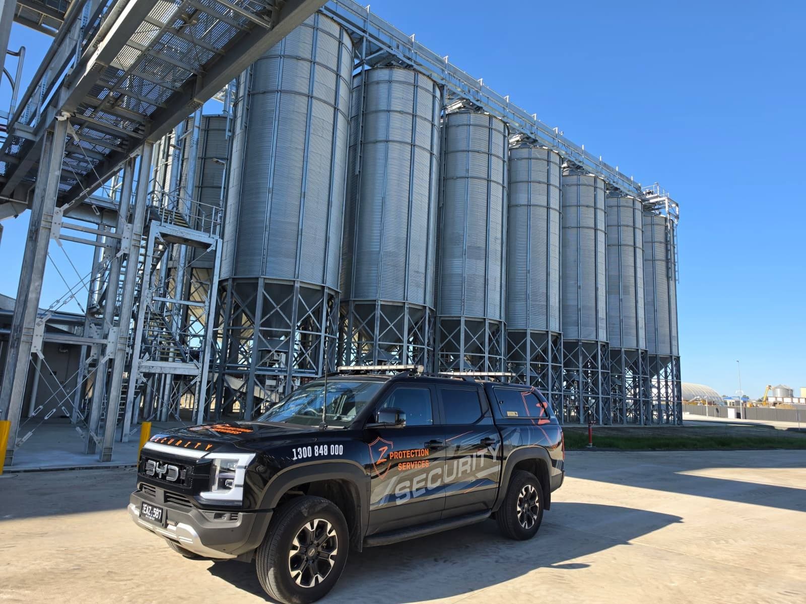 Z Protection Services patrol vehicle at an industrial site